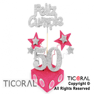 ADORNO TAMBOR GRANDE 50 AOS F/CUMPLE TEL 50 BLANCO BASE ROSA x 1